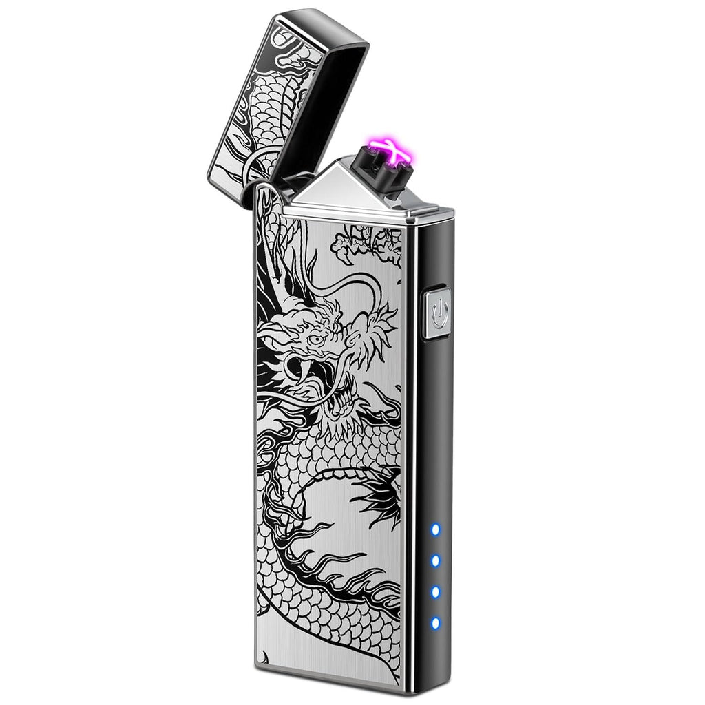 LcFun Electric Lighter USB Rechargeable Windproof Flameless Plasma Dual Arc Lighter Small Metal Pocket Lighters for Camping, Birthday Gifts for Men Husband (Nickel Brushed)