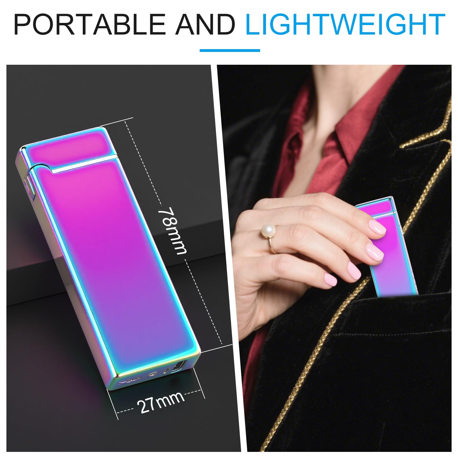 LcFun Electric Lighter USB Rechargeable Windproof Flameless Plasma Dual Arc Lighter Small Metal Pocket Lighters for Camping, Birthday Gifts for Men Husband (Nickel Brushed)