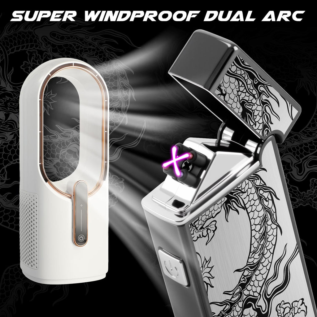 LcFun Electric Lighter USB Rechargeable Windproof Flameless Plasma Dual Arc Lighter Small Metal Pocket Lighters for Camping, Birthday Gifts for Men Husband (Nickel Brushed)
