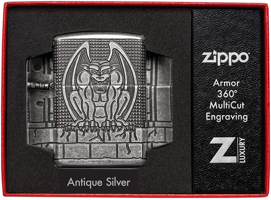 Zippo MultiCut Gargoyle Armor Antique Silver Pocket Lighter, One Size