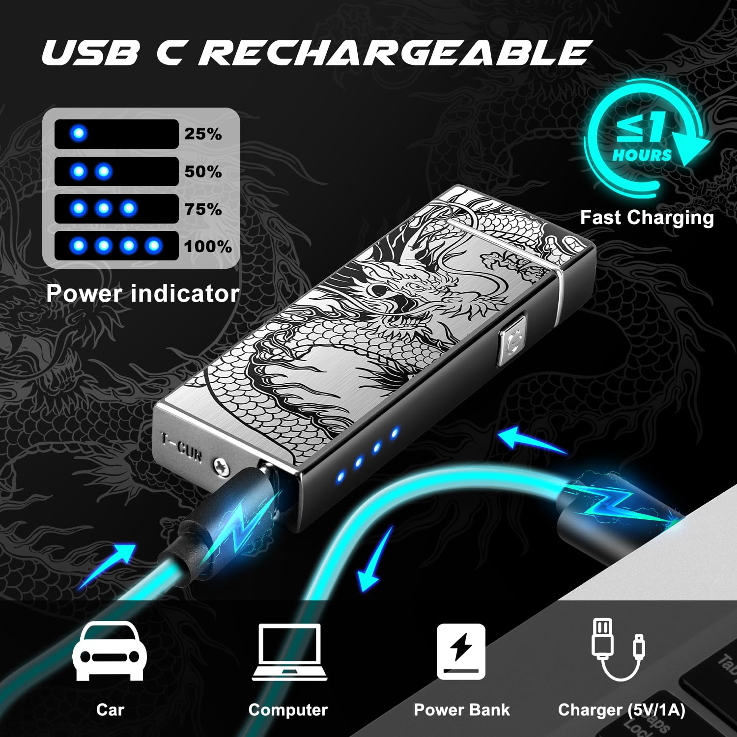 LcFun Electric Lighter USB Rechargeable Windproof Flameless Plasma Dual Arc Lighter Small Metal Pocket Lighters for Camping, Birthday Gifts for Men Husband (Nickel Brushed)