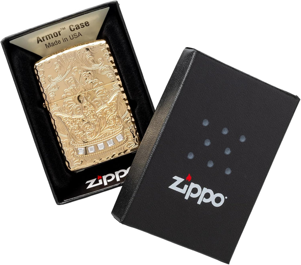Zippo Oil Lighter Flint Armor Crown Gold 5 Sided The Crown exc