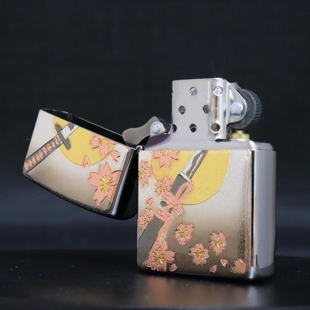 Zippo Lighter Silver Electroforming Board Sword Japanese Pattern Single Sided