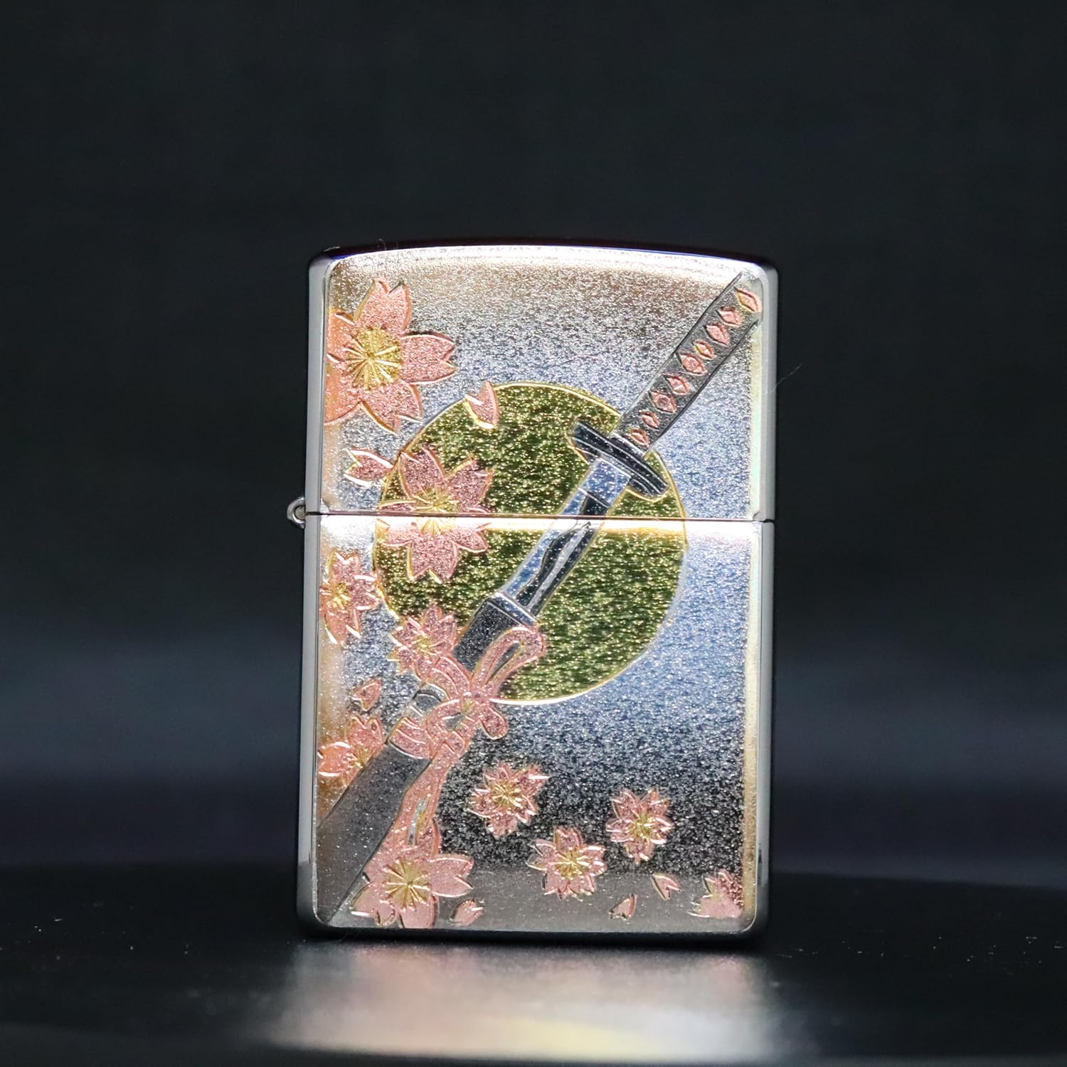 Zippo Lighter Silver Electroforming Board Sword Japanese Pattern Single Sided